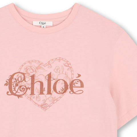 Girls Pink Short Sleeve Heart Logo T-Shirt