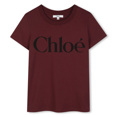 Girls Dark Plum Short Sleeve Logo T-Shirt