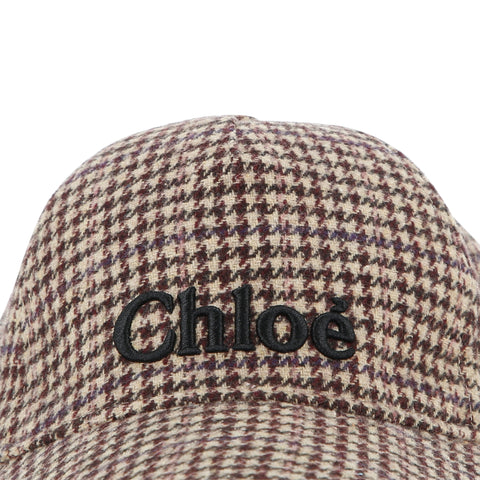 Girls Brown Checked Logo Cap