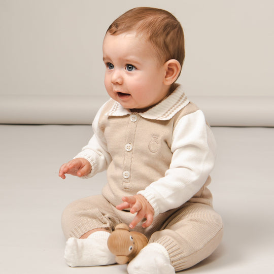 Baby Boys Beige Kniited All In one
