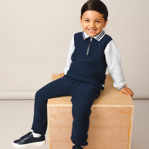 Caramelo Kids Boys Blue Knitted Zip Neck Polo Set