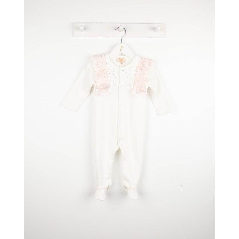 Caramelo Kids Girls Ivory Diamonte Babygrow