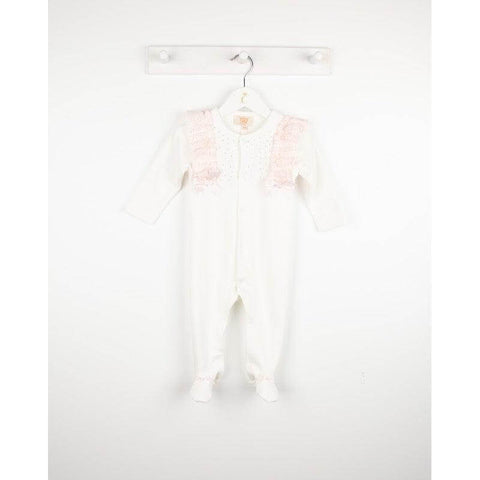 Caramelo Kids Girls Ivory Diamonte Babygrow