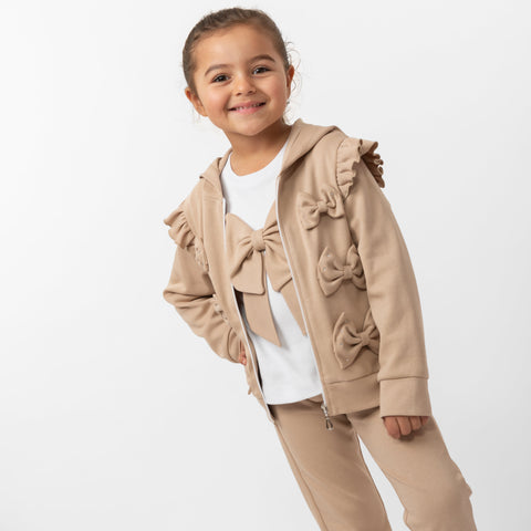 Caramelo Kids Girls Mink Diamante Bow Three Piece Tracksuit