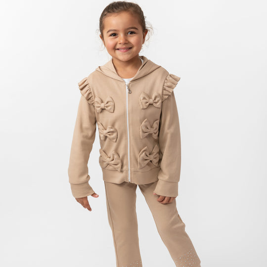 Girls Mink Diamante Bow Three Piece Tracksuit