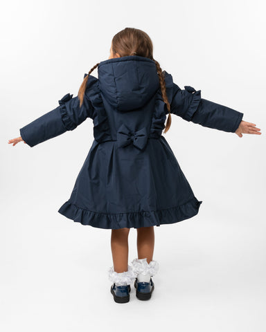 Caramelo Kids Girls Navy Hooded Bow Coat