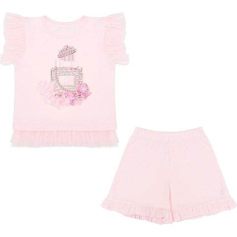 Caramelo Kids Girls Pink Perfume Bottle Short Set
