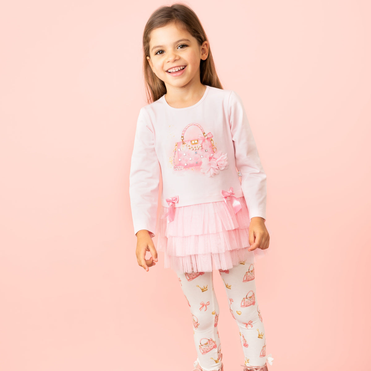 Caramelo Kids Girls Pink Ruffle Legging Set