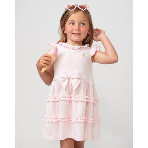 Caramelo Kids Girls Pink Tiered Frill Dress With Bow