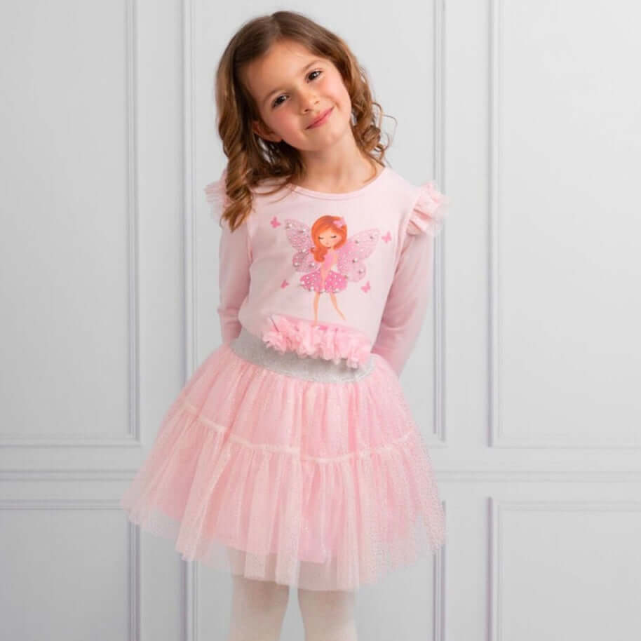 Caramelo Kids Girls Pink Tulle Fairy Sparkle Skirt Set