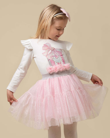 Caramelo Kids Girls Pink Tulle Present Sparkle Skirt Set