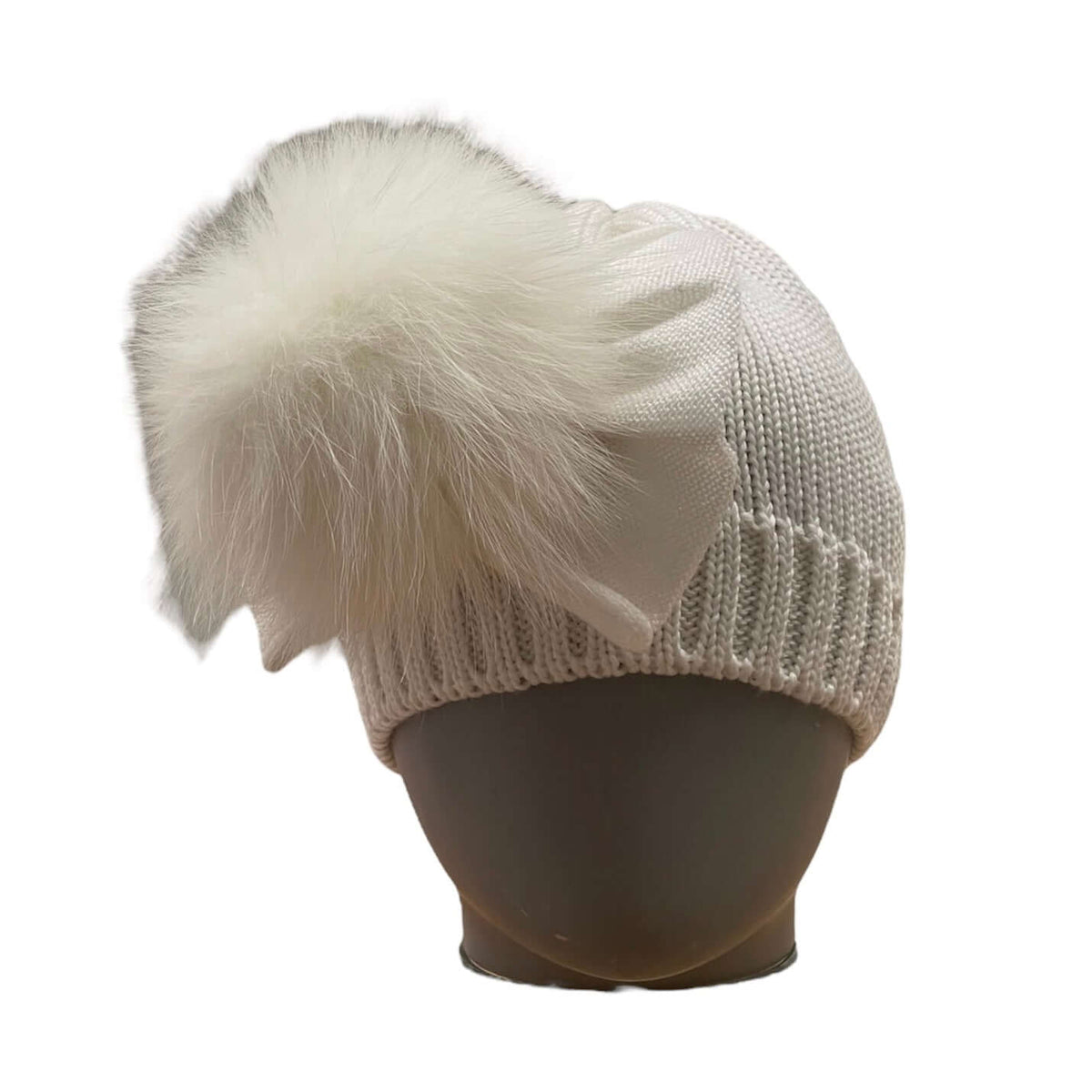 Catya Girls Cream Marino Wool Fur Bow Hat