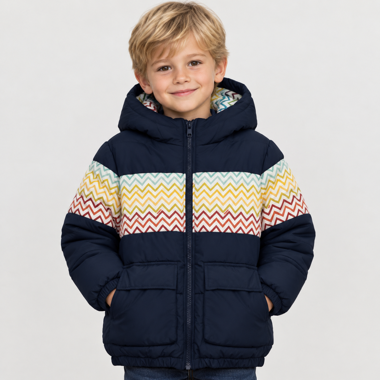 Missoni Kids Boys Navy Zig Zag Puffer Coat