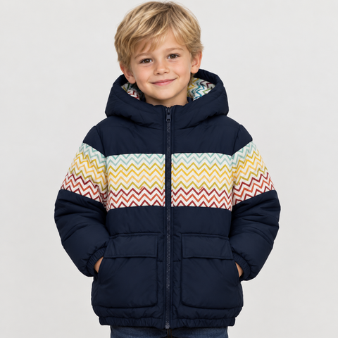 Missoni Kids Boys Navy Zig Zag Puffer Coat