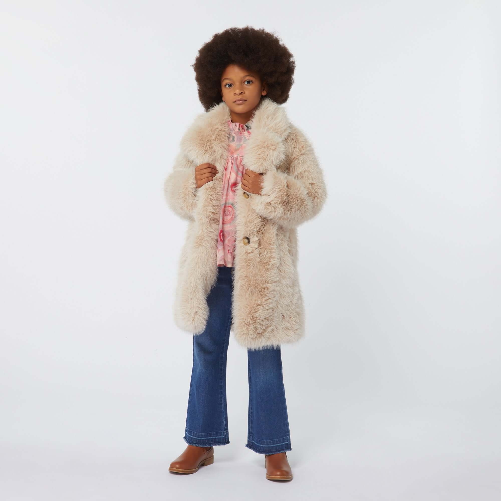 Chloe Girls Beige Faux Fur Coat