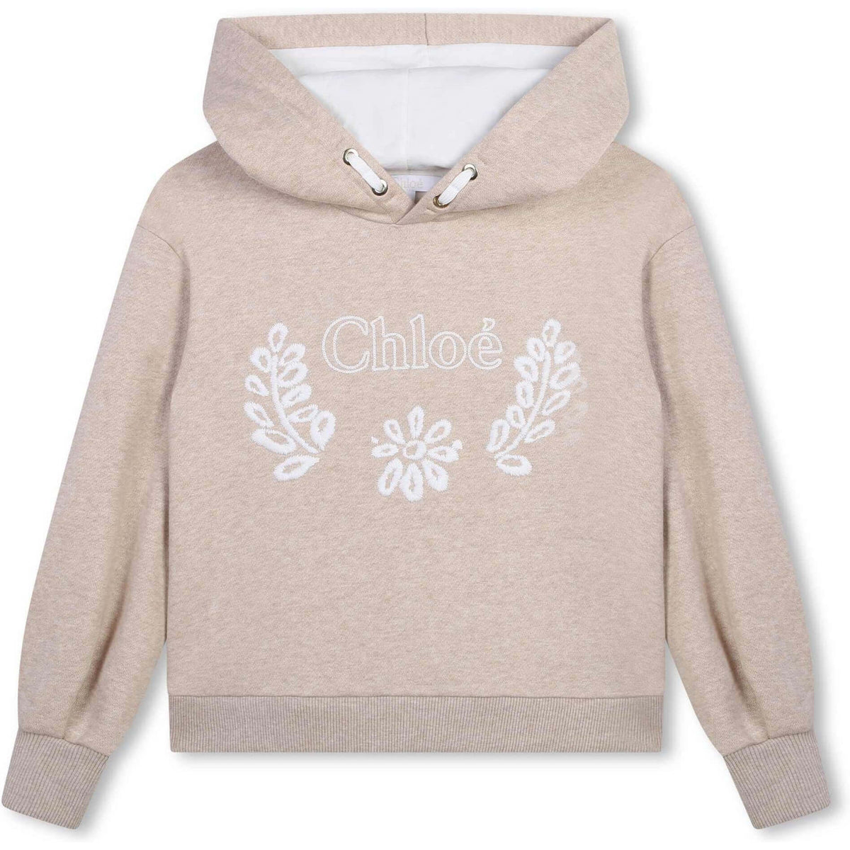 Chloe Girls Beige Organic Flower Hoodie