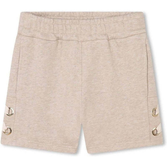 Girls Beige Shorts With Side Ribbons