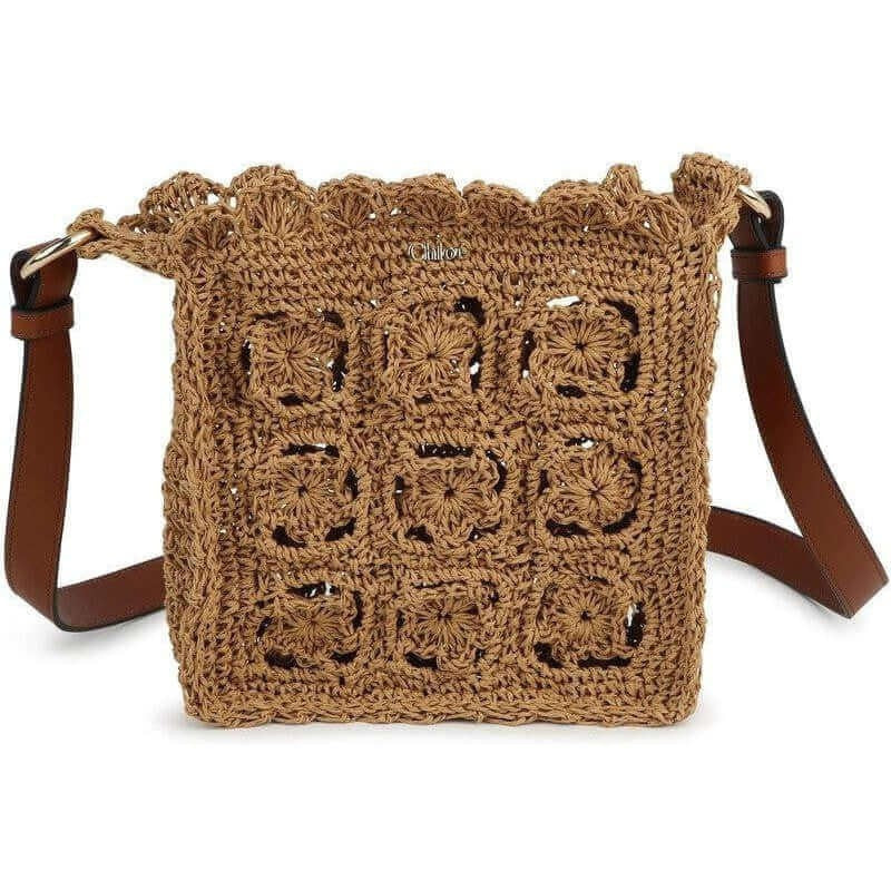 Chloe Girls Brown Crochet Leather Strap Bag