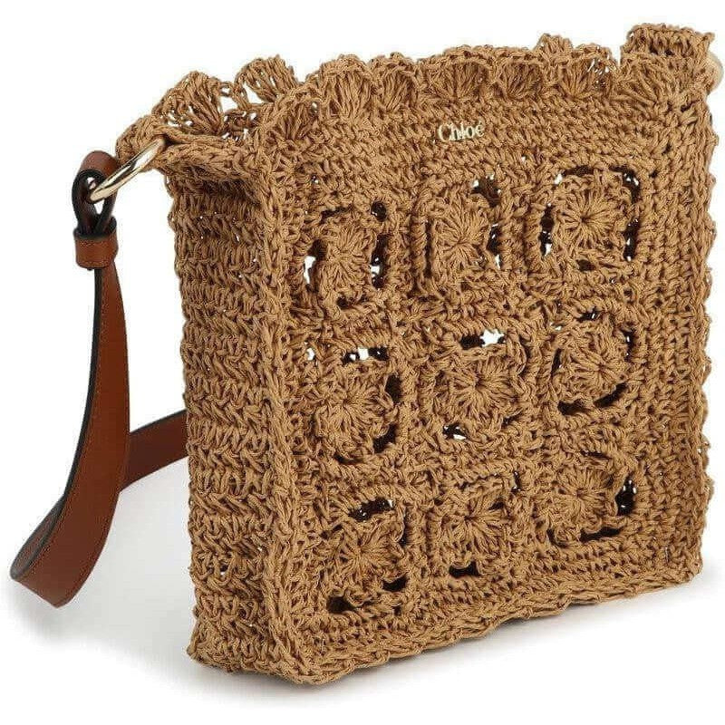 Chloe Girls Brown Crochet Leather Strap Bag