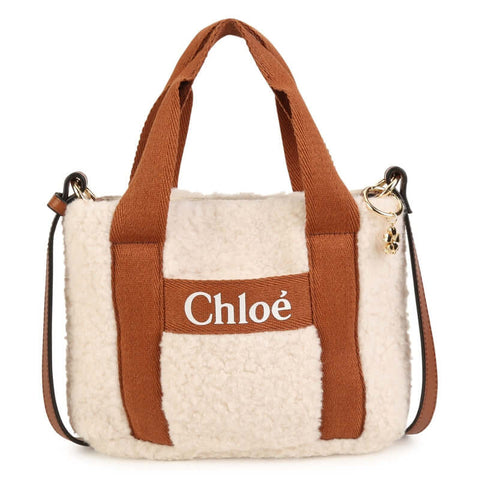 Chloe Girls Cream Faux Fur Shoulder Bag