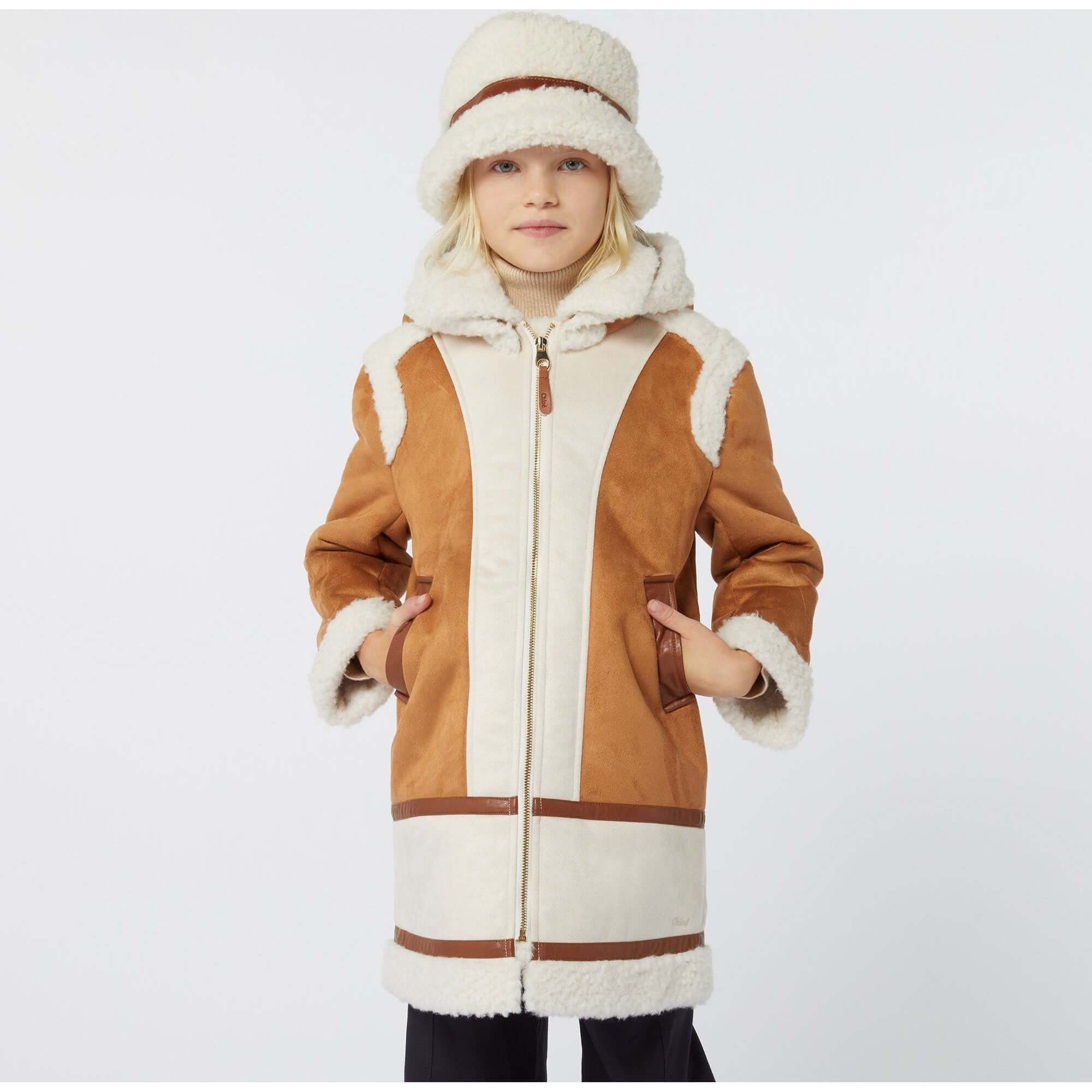 Chloe Girls Cream Shearling Hat