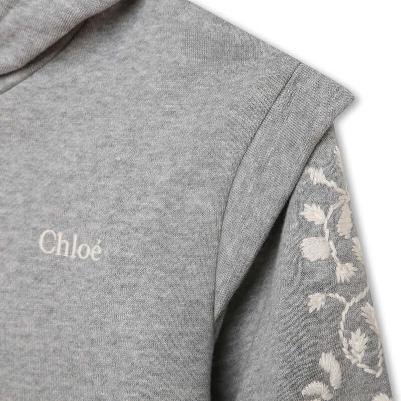 Chloe Girls Grey Floral Fleece Hooded Dress