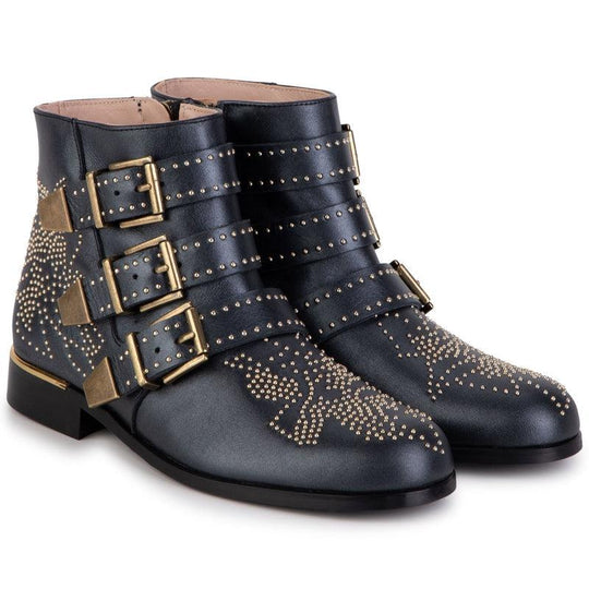 Girls Navy Leather Ankle Boots