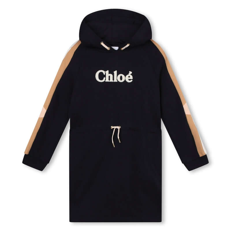 Chloe Girls Navy Logo Hooded Fleece Dress