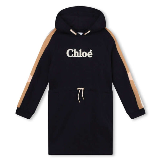 Girls Navy Logo Hooded Fleece Dress