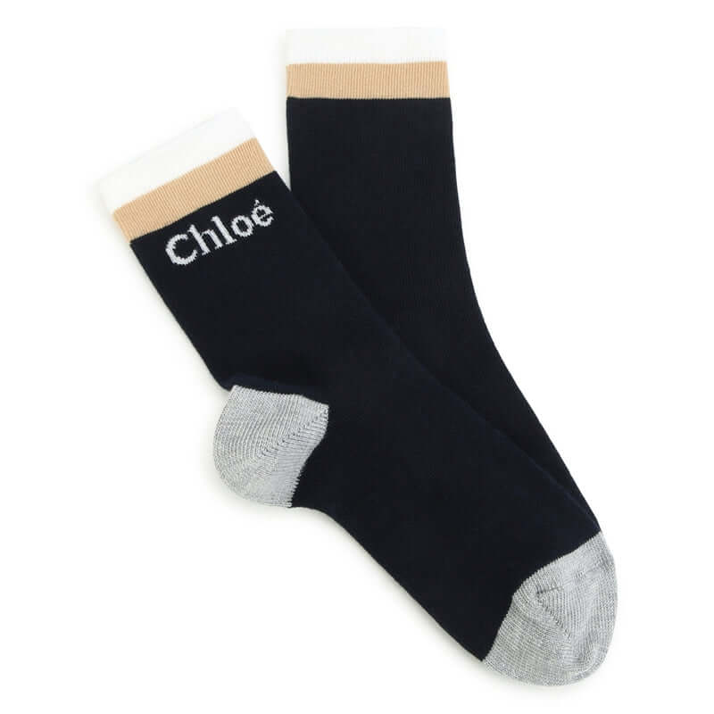 Chloe Girls Navy Logo Socks
