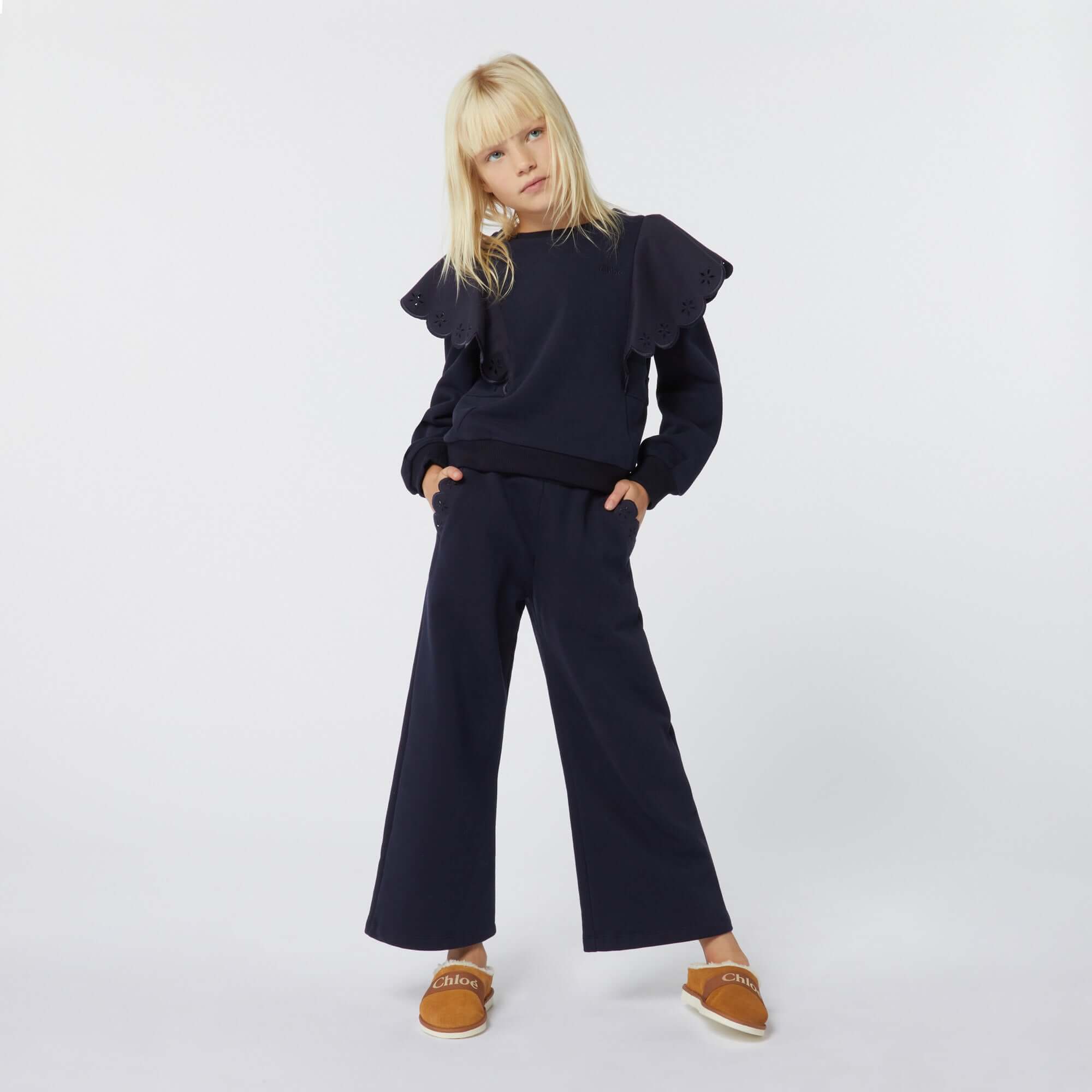 Chloe Girls Organic Navy Flare Trousers