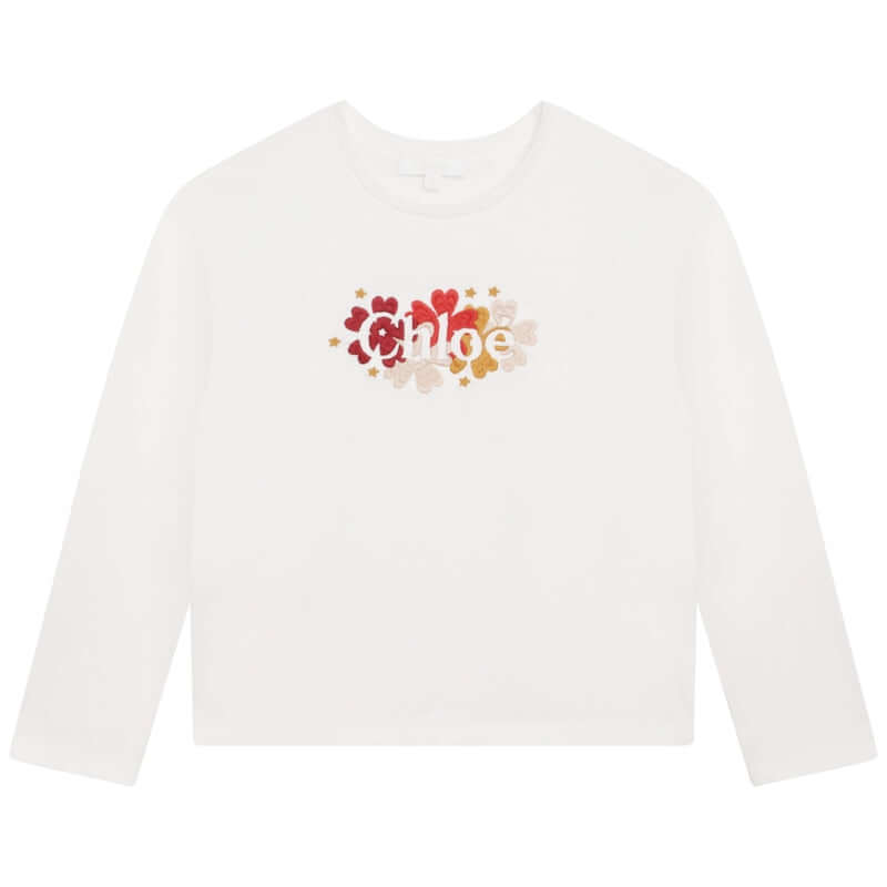 Chloe Girls White Flower Print Long Sleeve T-Shirt