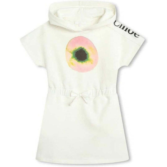 Girls White Fusion Hooded Dress