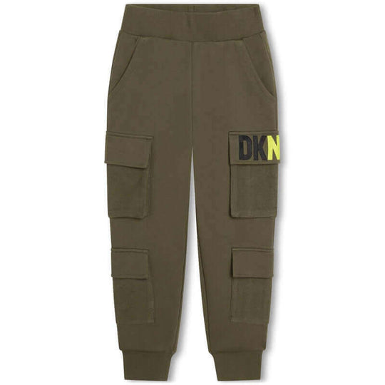 Boys Khaki Cotton Logo Jogging Bottoms