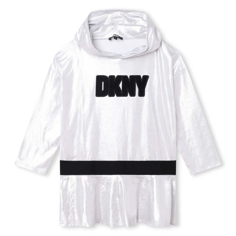 DKNY Girls Silver Hooded Dress