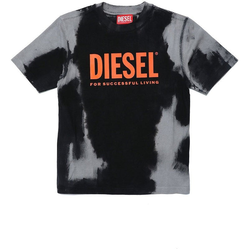 Diesel Boys Black Tye Print Logo T-Shirt