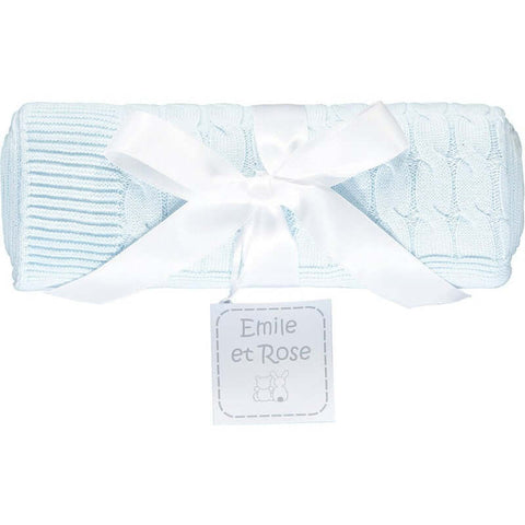 Emile Et Rose Boys Blue Cable Knit Knitted Blanket