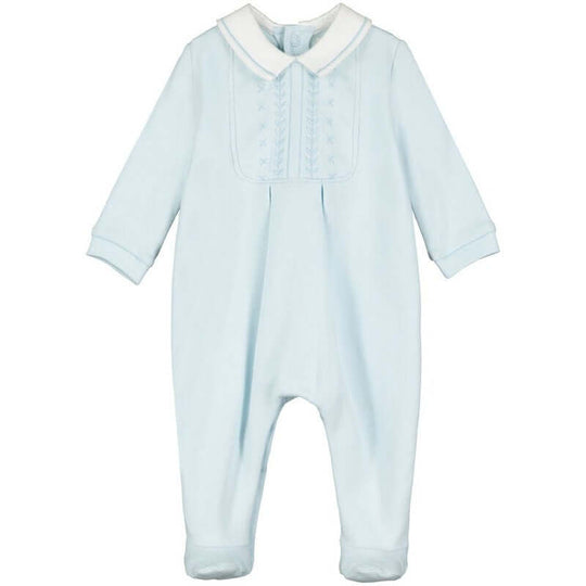 Boys Blue Cotton Embroided Babygrow