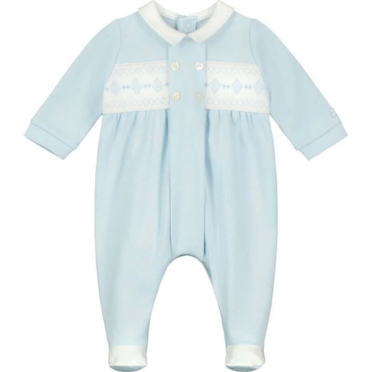 Boys Blue Cotton Gathered Babygrow