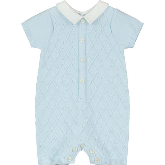 Boys Blue Knitted Diamond Romper