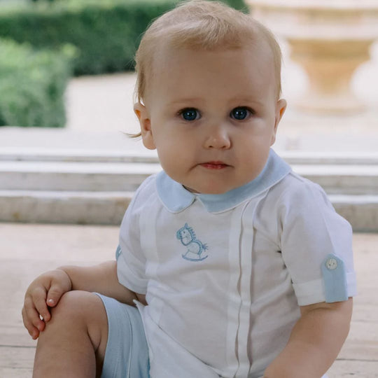 Boys Blue cotton Horse Print Shorts Set