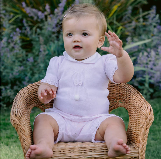 Girls Pink Cotton Scallop Short Set