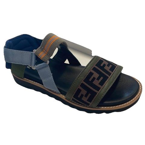 Fendi Boys Blue / Khaki FF Logo Sandals
