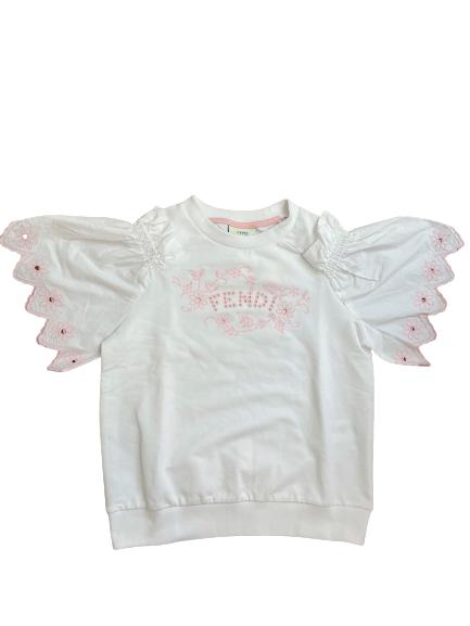 Girls White Cotton Top with Pale Pink