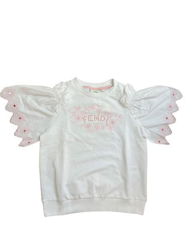 Fendi Girls White Cotton Top with Pale Pink