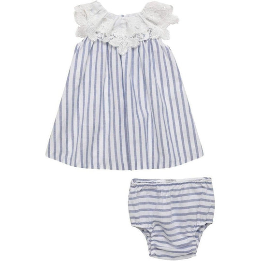 Baby Girls Blue Striped Dress with Bloomers