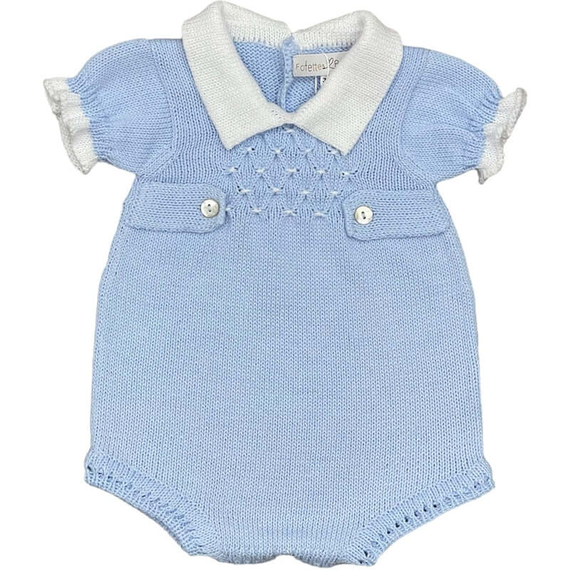 Fofettes Baby Boys Blue Knitted Smocked Romper