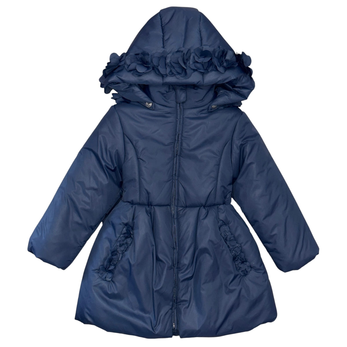 Girls Navy Hooded Coat with Bow