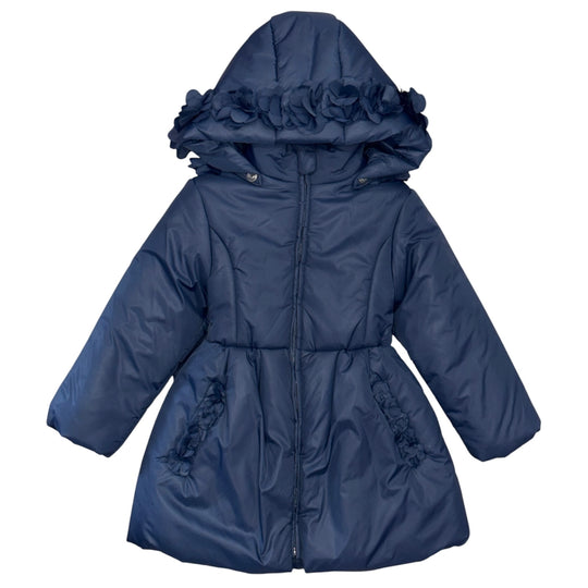 Girls Navy Hooded Coat with Bow