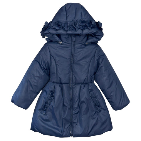 Girls Navy Hooded Coat with Bow